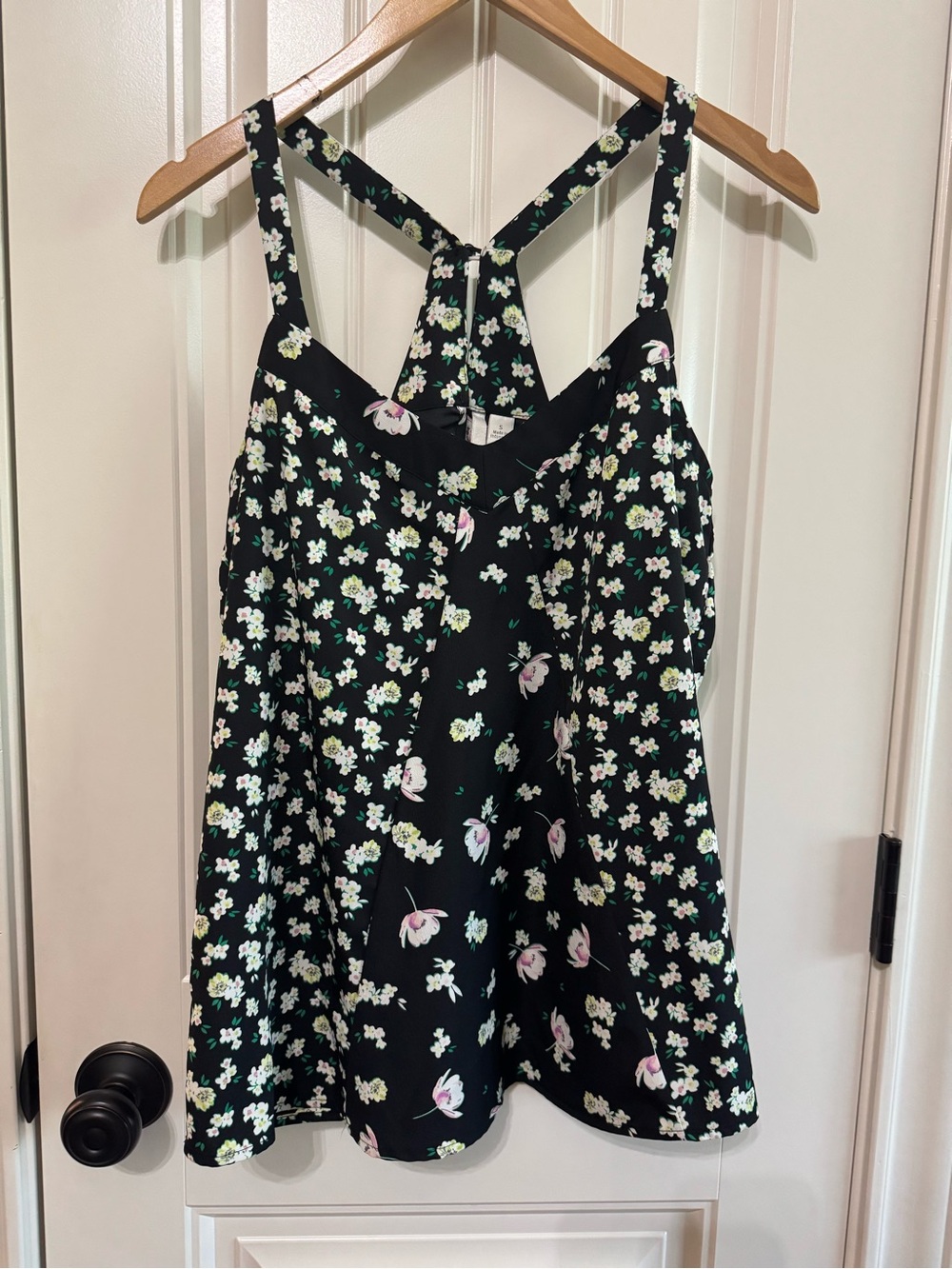 LC Lauren Conrad Black Floral Panels Racerback Tank Top Size Small